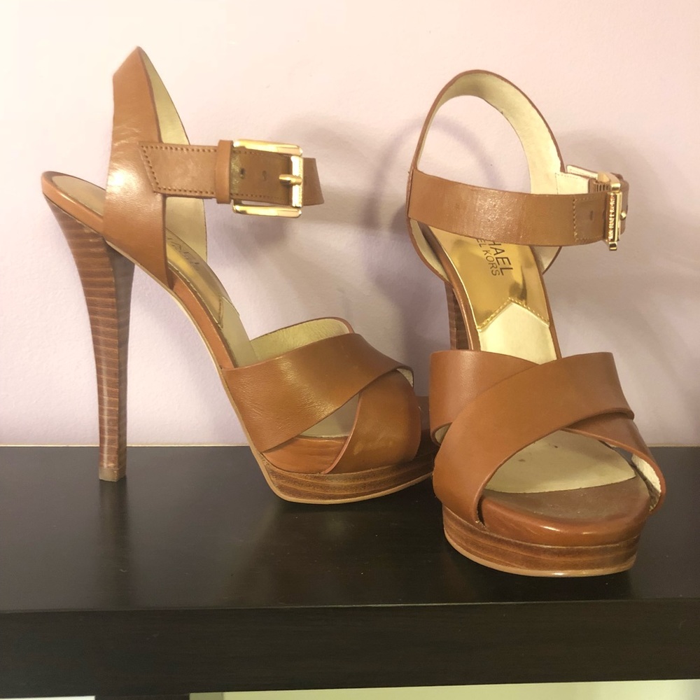 Michael Kors Brown Leather Sandal Strappy Heels 37